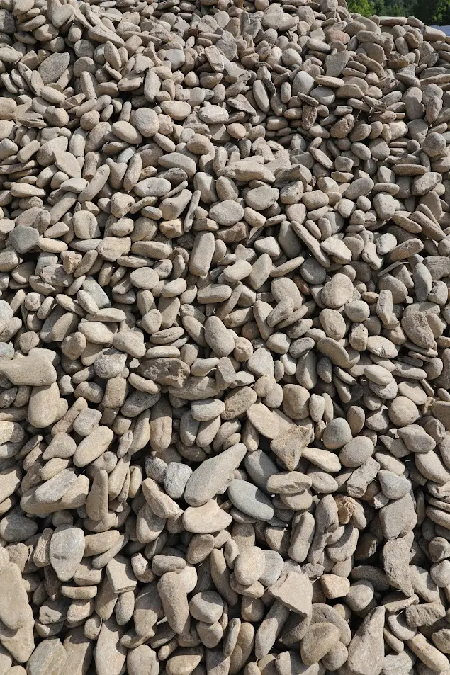 3-5 Inch River Rock Pile in Stone Yard