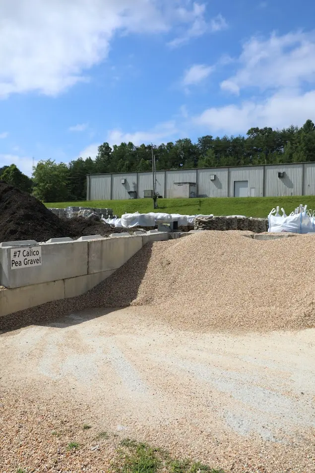 #7 Calico Pea Gravel Pile in Stone Yard