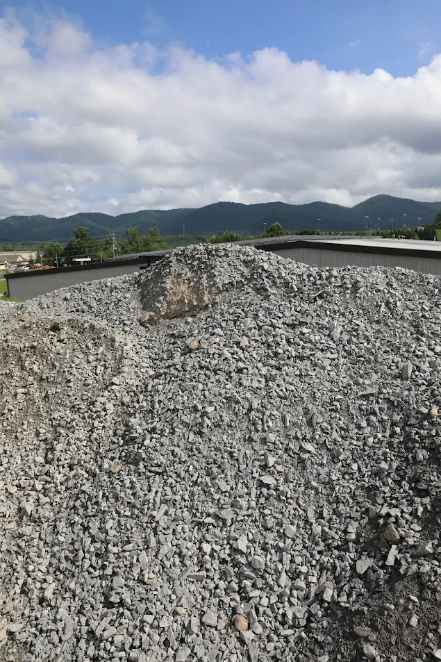 Crushed Stone Base Pile in Stone Yard
